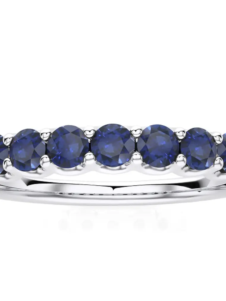 Anillo Medio Cintillo 11 Zafiros Azules en Oro Blanco 18K 1