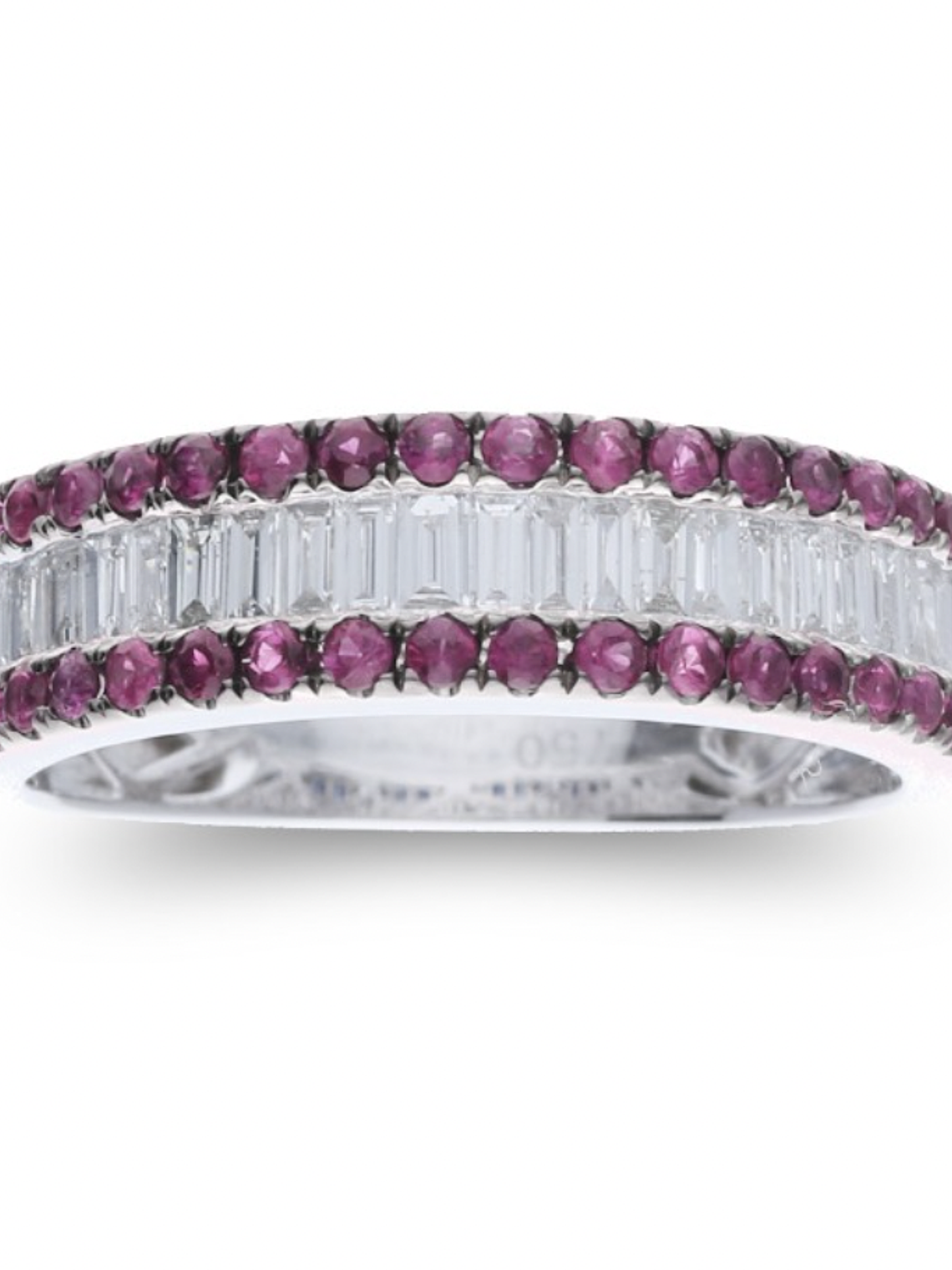 Anillo Cintillo Diamantes Baguette y Rubíes en Oro Blanco 18k 1
