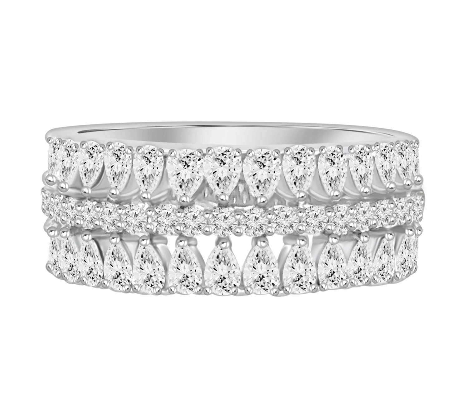 Anillo Medio Cintillo Ancho Diamantes en Oro Blanco 18K