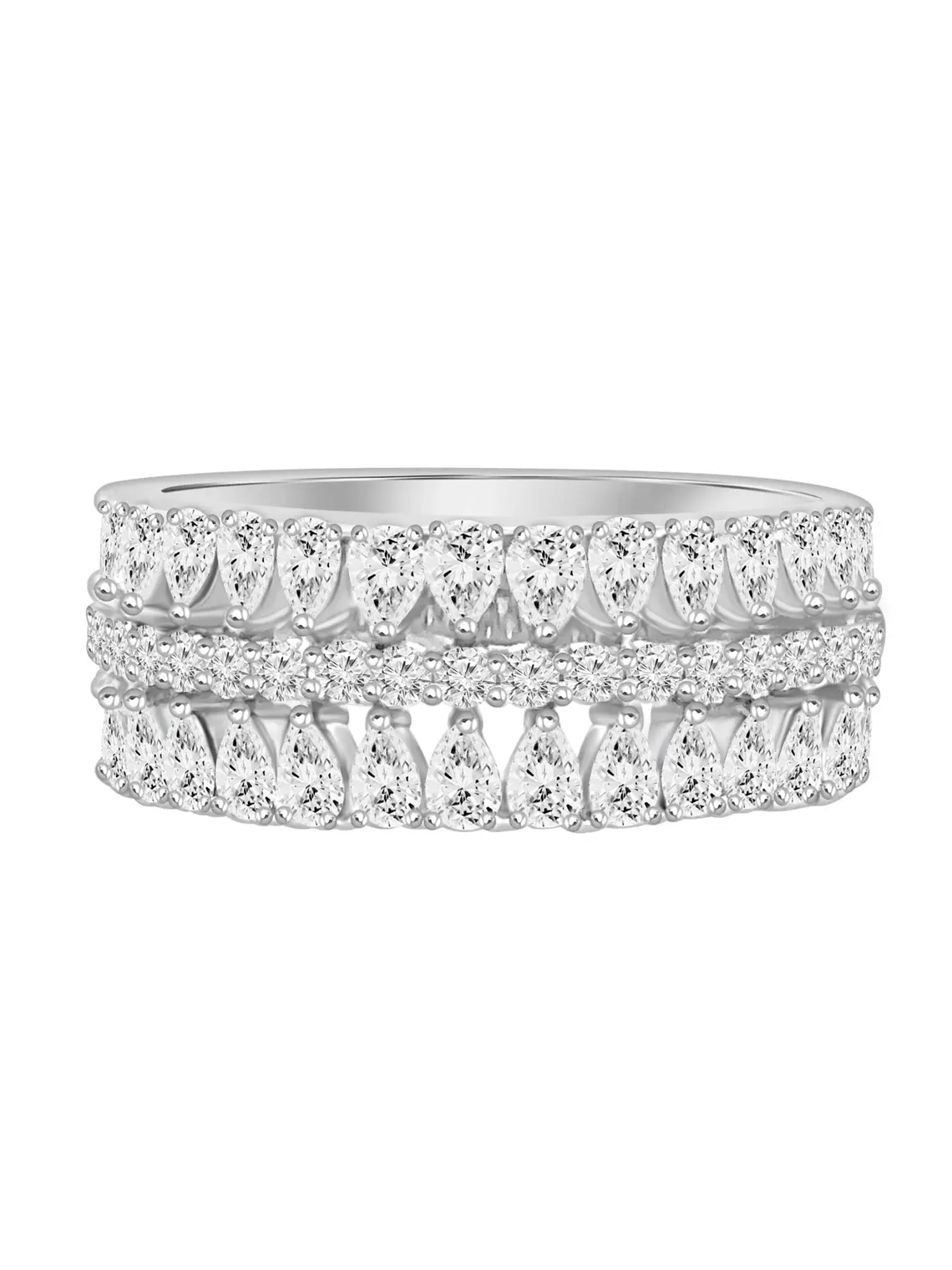 Anillo Medio Cintillo Ancho Diamantes en Oro Blanco 18K 1