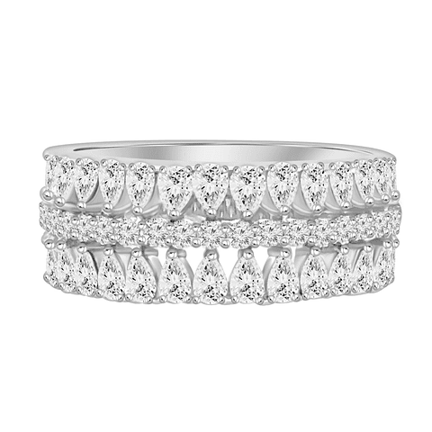 Anillo Medio Cintillo Ancho Diamantes en Oro Blanco 18K