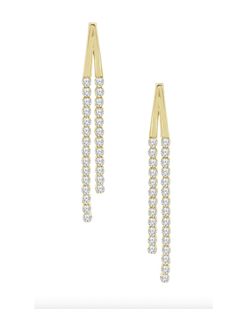 Bellísimos Aros Largos Dobles Diamantes Oro Amarillo 18K