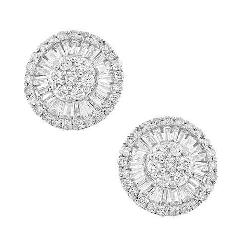 Aros Diamantes Redondos Grandes 11 mm en Oro Blanco 18K
