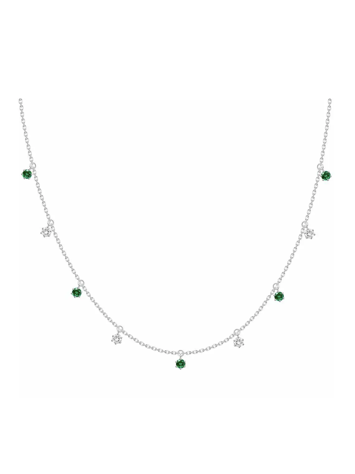 Collar Esmeraldas y Diamantes Colgantes Mediano Oro Blanco 18K 1