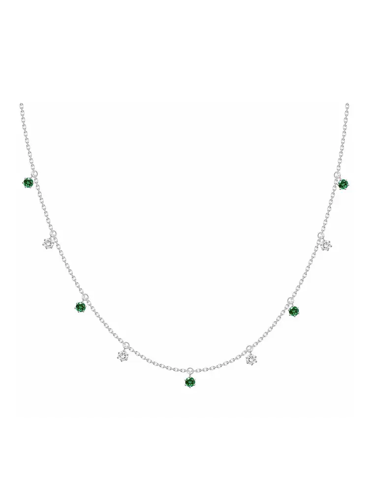 Collar Esmeraldas y Diamantes Colgantes Mediano Oro Blanco 18K 1