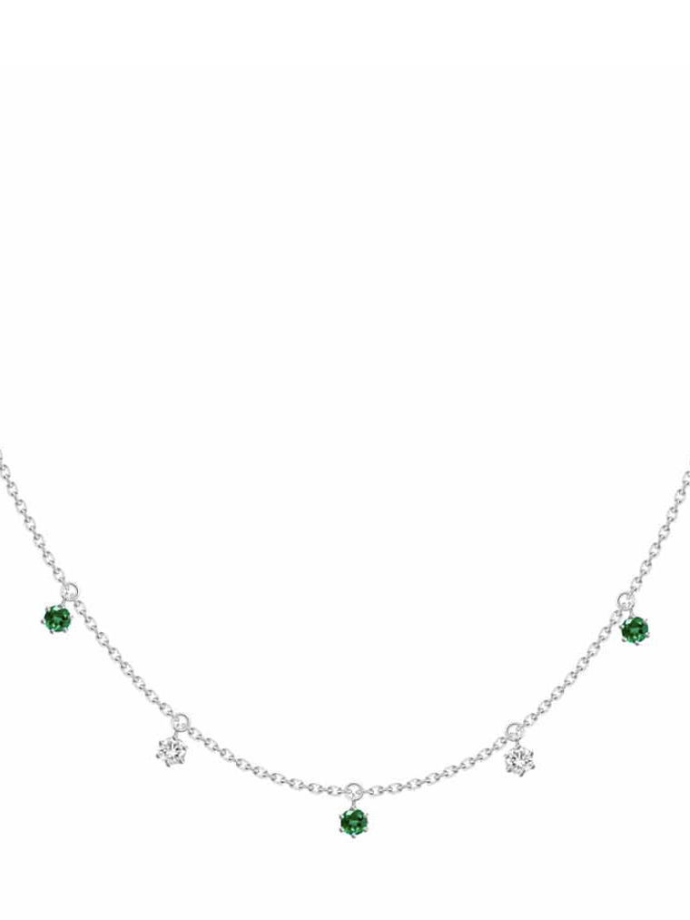 Collar Esmeraldas y Diamantes Colgantes Mediano Oro Blanco 18K 1