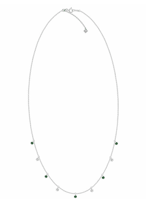 Collar Esmeraldas y Diamantes Colgantes Mediano Oro Blanco 18K