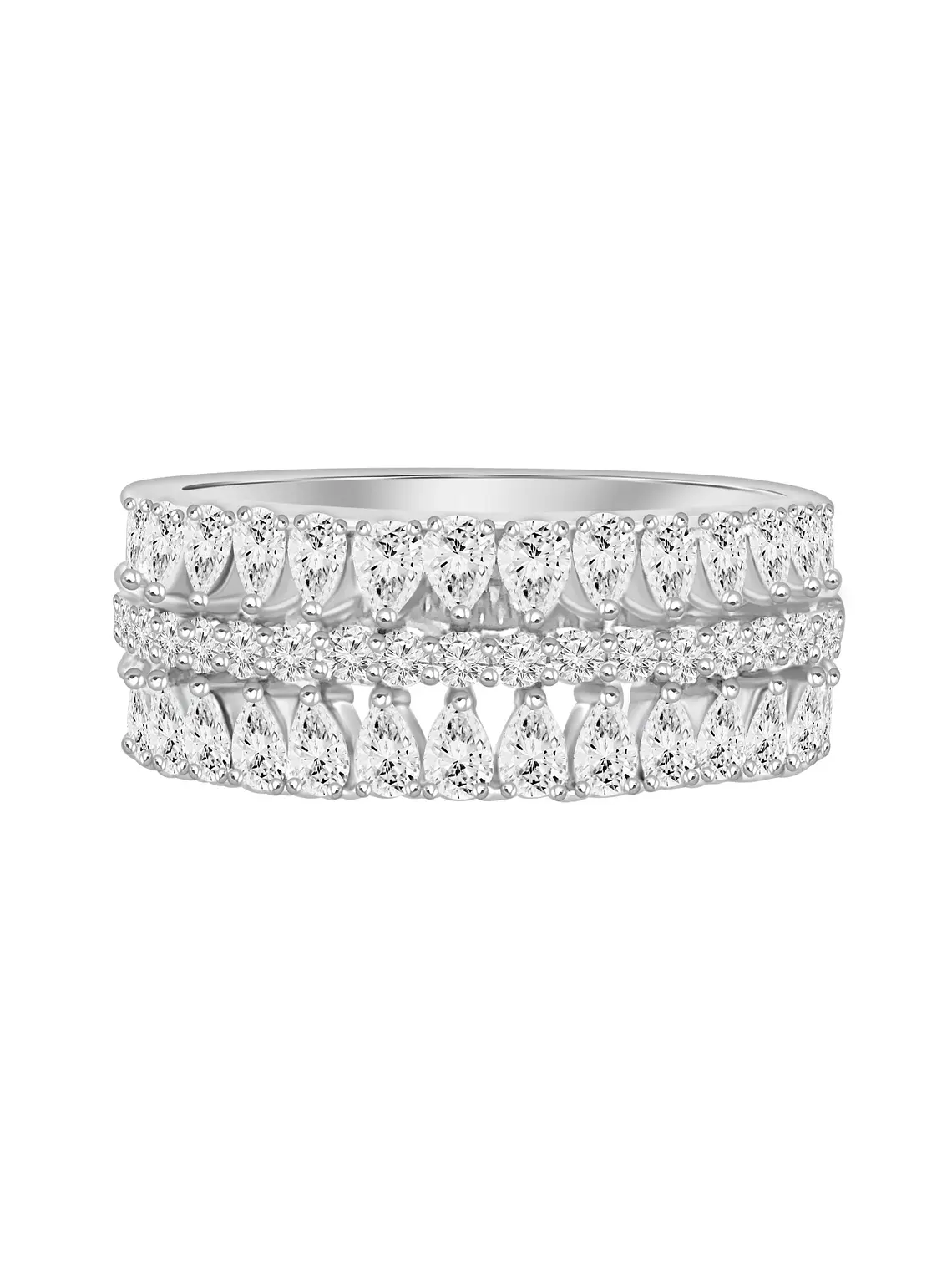 Anillo Medio Cintillo Ancho Diamantes en Oro Blanco 18K 2