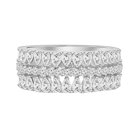 Anillo Medio Cintillo Ancho Diamantes en Oro Blanco 18K