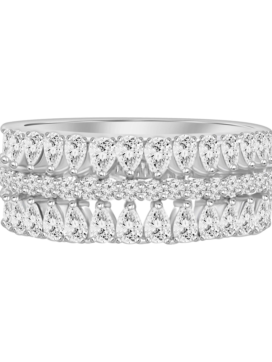 Anillo Medio Cintillo Ancho Diamantes en Oro Blanco 18K 2