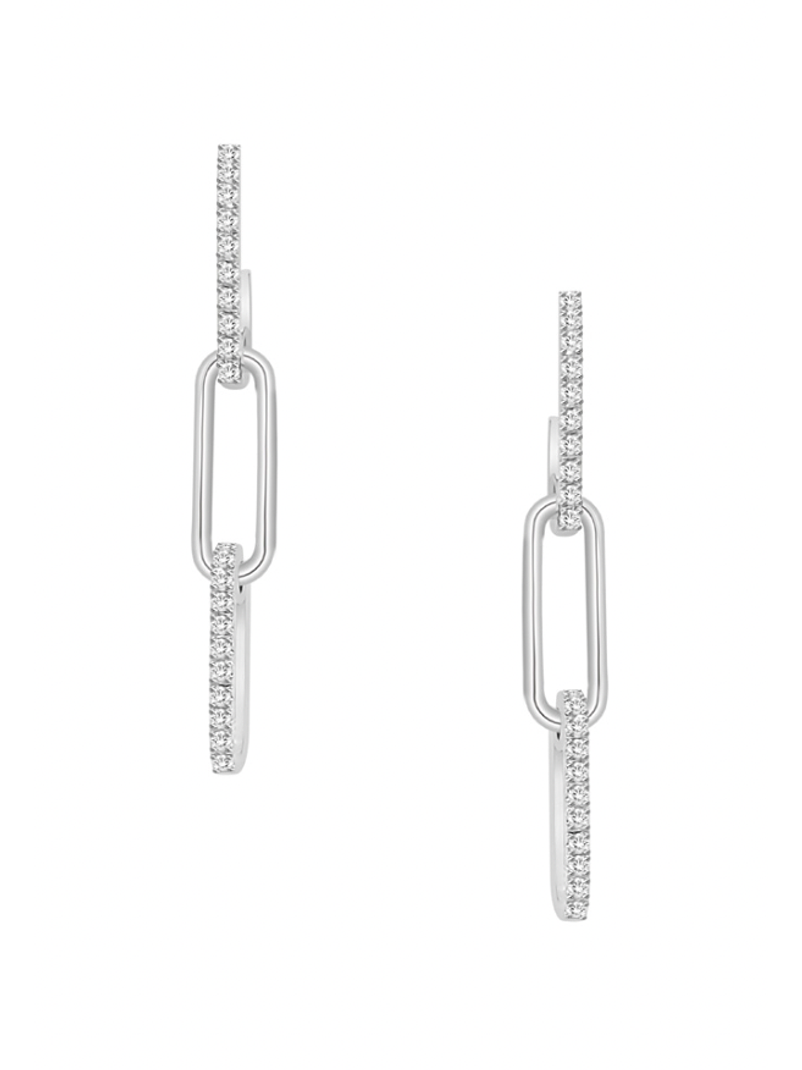 Aros Largos Eslabones Diamantes en Oro Blanco 18K 2