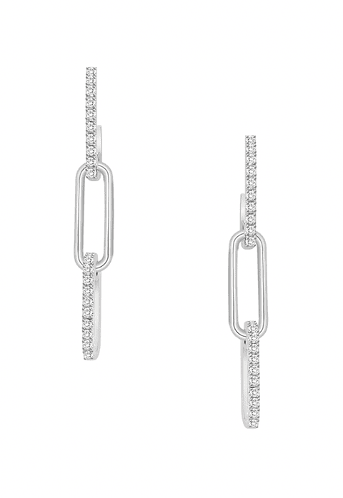 Aros Largos Eslabones Diamantes en Oro Blanco 18K