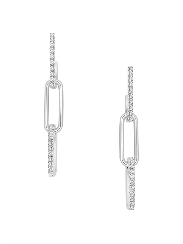 Aros Largos Eslabones Diamantes en Oro Blanco 18K 2