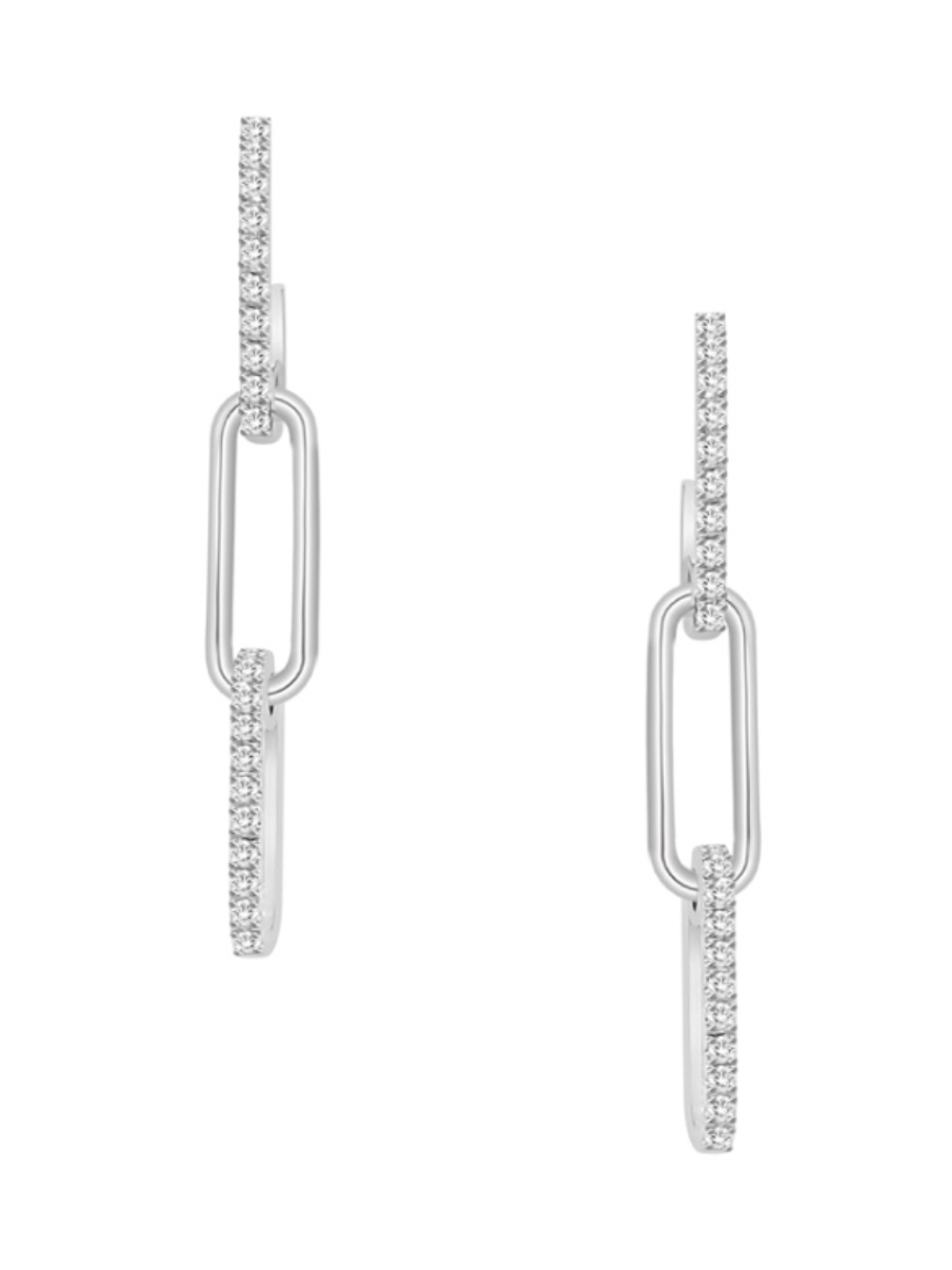 Aros Largos Eslabones Diamantes en Oro Blanco 18K 1