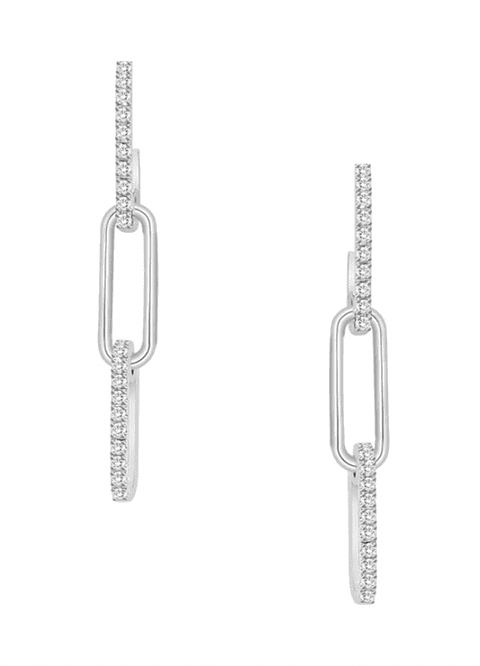 Aros Largos Eslabones Diamantes en Oro Blanco 18K