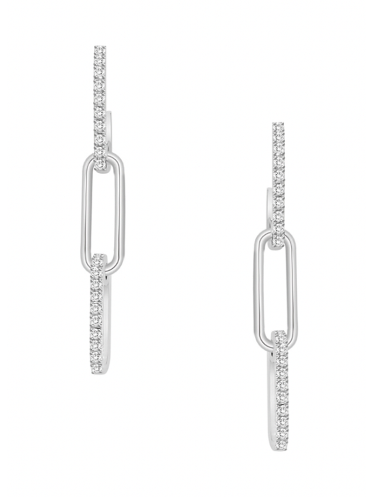 Aros Largos Eslabones Diamantes en Oro Blanco 18K 1