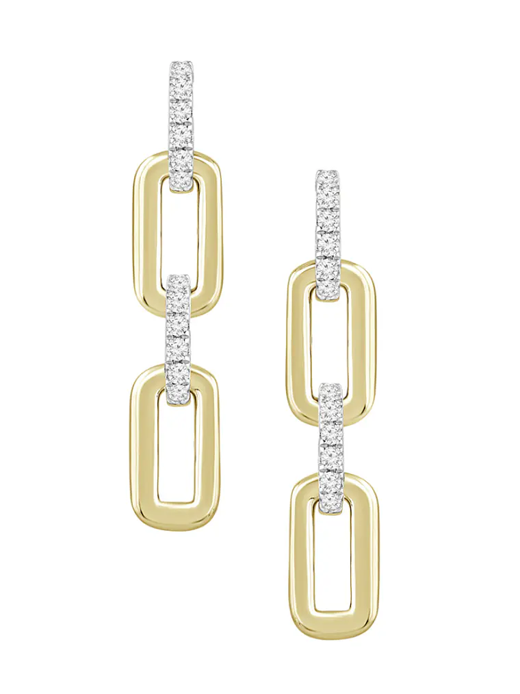 Aros Largos Eslabones Diamantes en Oro Amarillo 18K 1