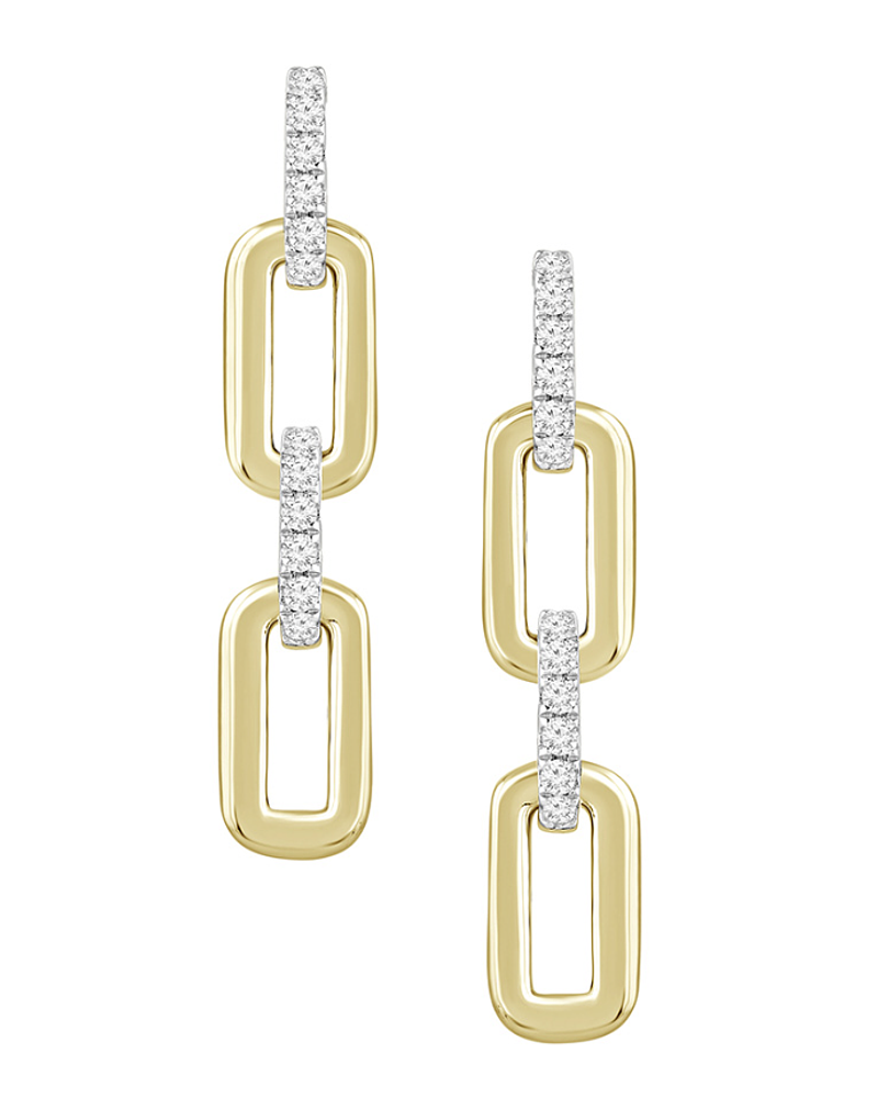 Aros Largos Eslabones Diamantes en Oro Amarillo 18K