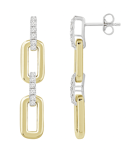 Aros Largos Eslabones Diamantes en Oro Amarillo 18K