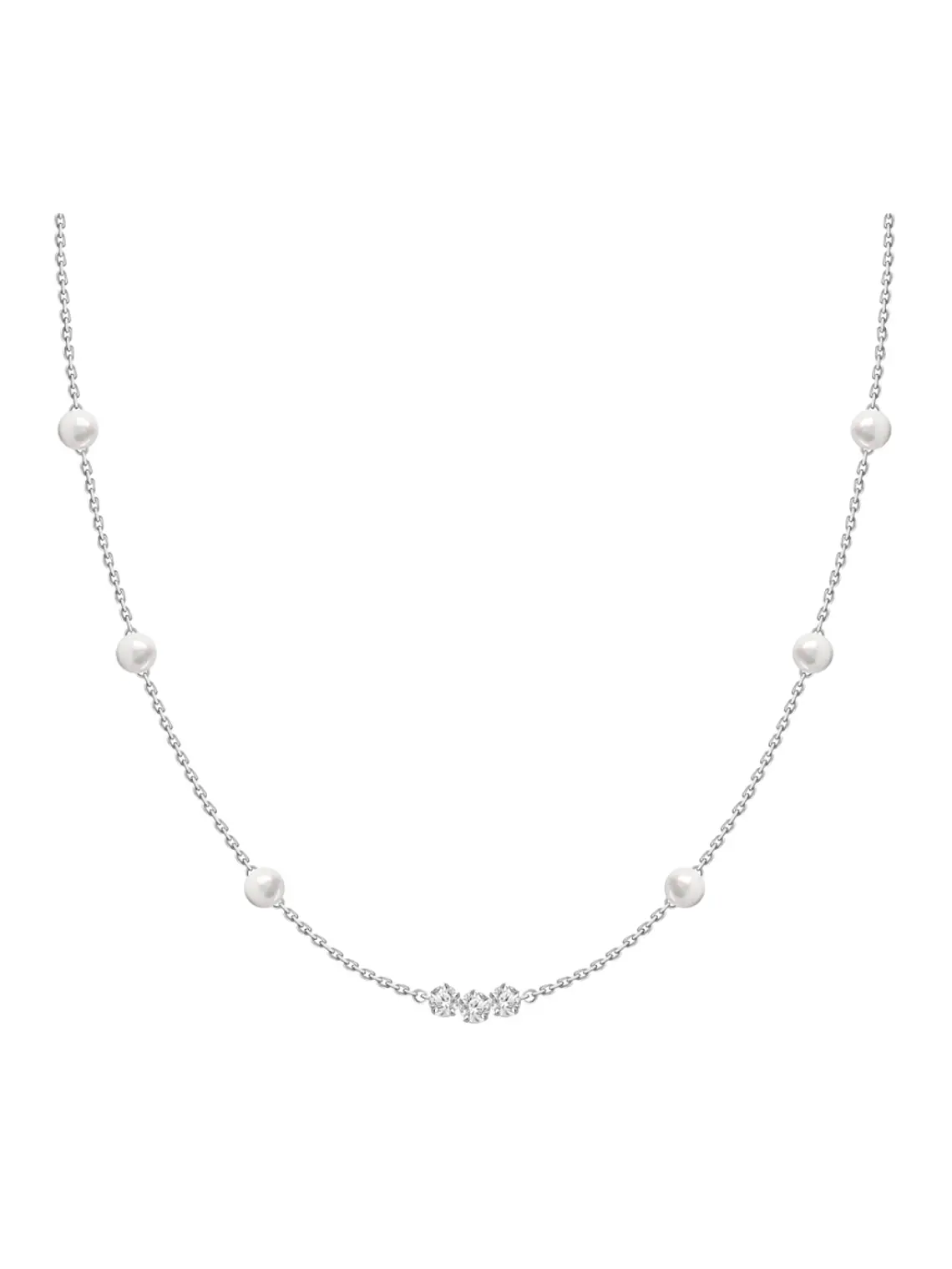 Collar Perlas Cultivadas y 3 Diamantes Oro Blanco 18K 1