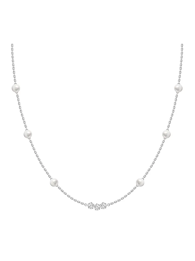 Collar Perlas Cultivadas y 3 Diamantes Oro Blanco 18K 1