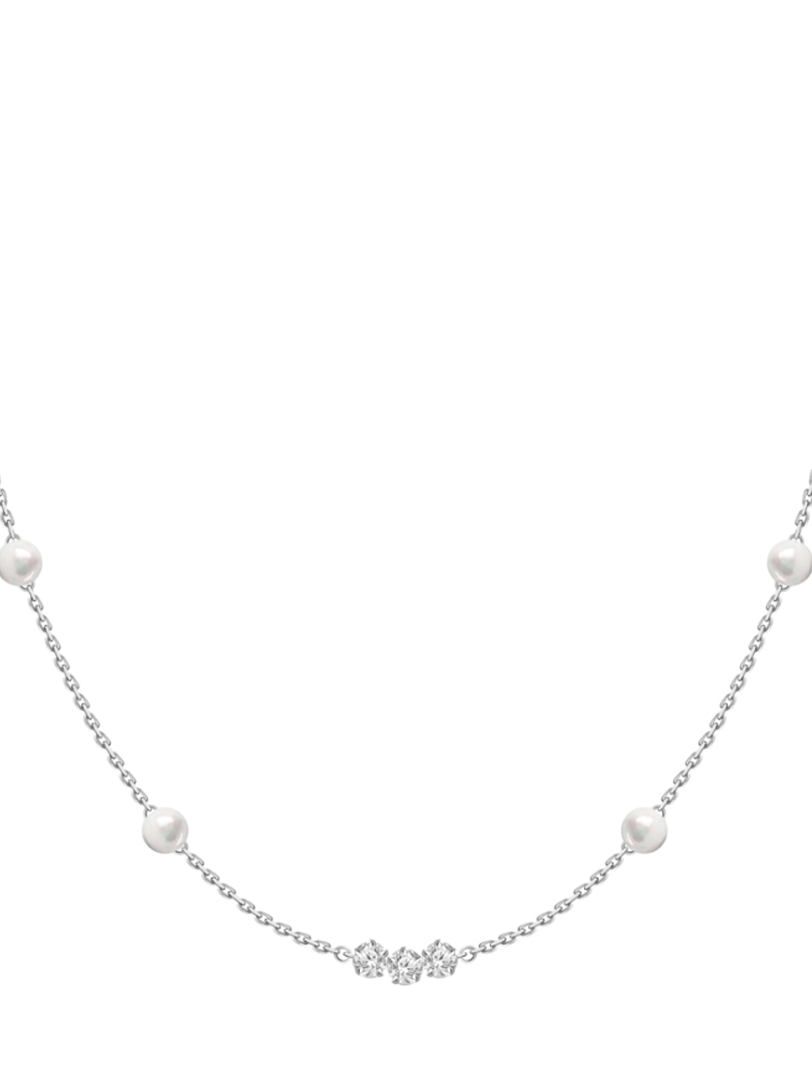 Collar Perlas Cultivadas y 3 Diamantes Oro Blanco 18K 1