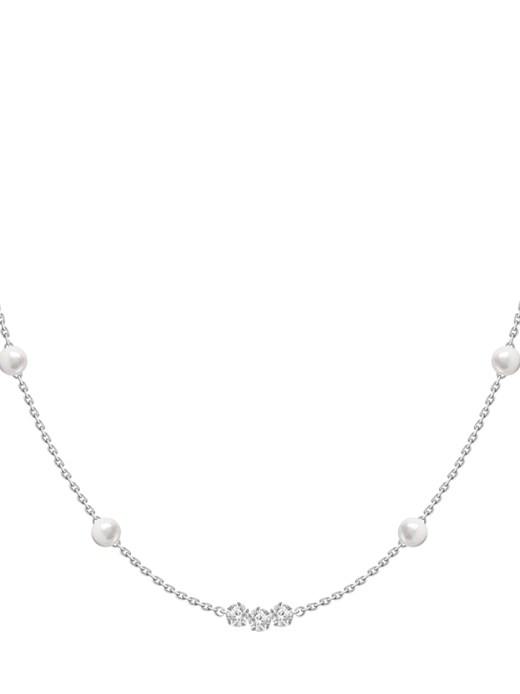 Collar Perlas Cultivadas y 3 Diamantes Oro Blanco 18K 1