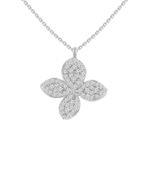 Collar Flor de Diamantes en Oro Blanco 18K