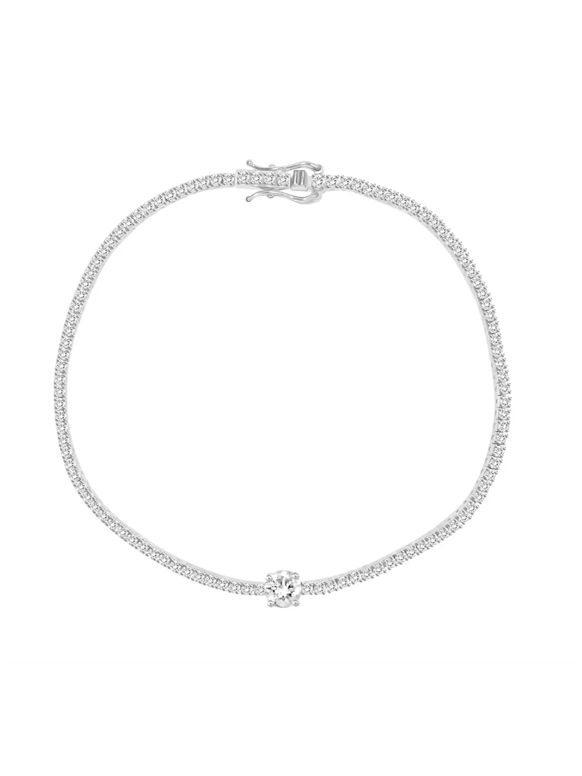 Maravillosa Pulsera Tennis Diamante Central Gran Tamaño en Oro Blanco 18K 1
