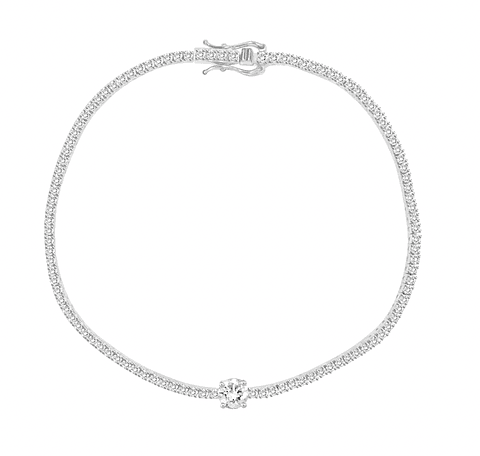 Maravillosa Pulsera Tennis Diamante Central Gran Tamaño en Oro Blanco 18K