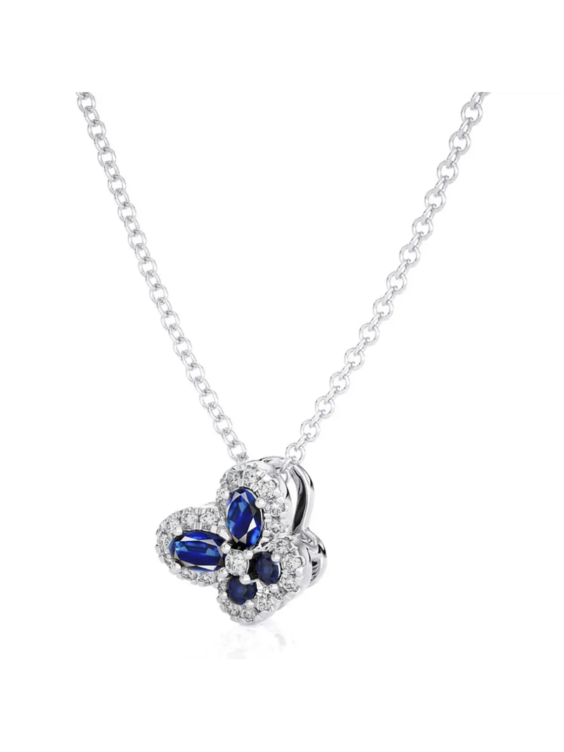 Colgante Mariposa Zafiros Azules y Diamantes en Oro Blanco 18K 2