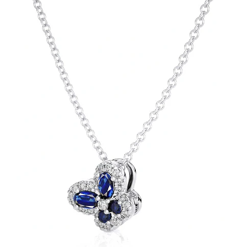 Colgante Mariposa Zafiros Azules y Diamantes en Oro Blanco 18K