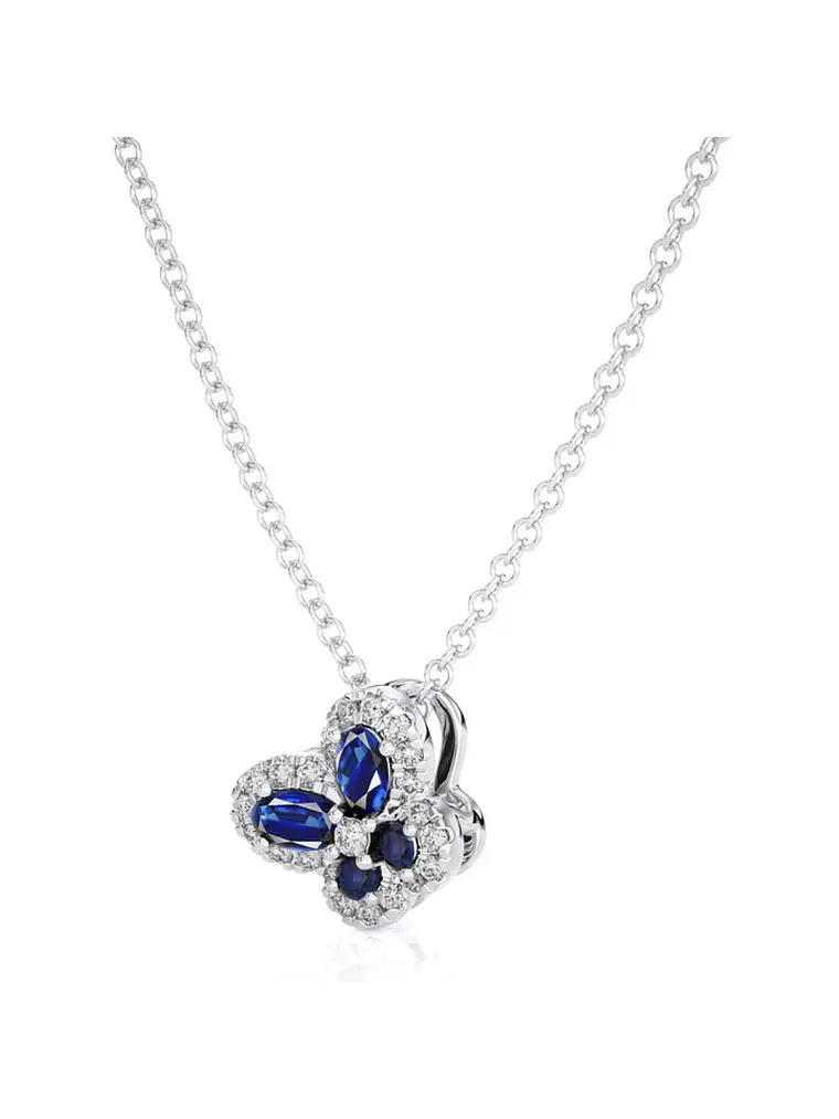 Colgante Mariposa Zafiros Azules y Diamantes en Oro Blanco 18K 2