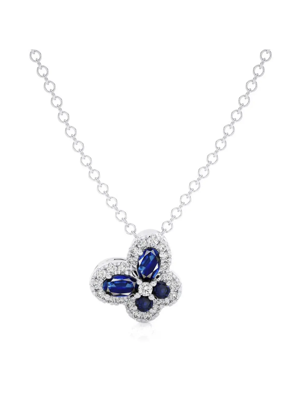 Colgante Mariposa Zafiros Azules y Diamantes en Oro Blanco 18K 1