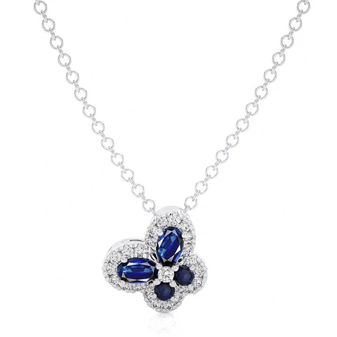 Colgante Mariposa Zafiros Azules y Diamantes en Oro Blanco 18K