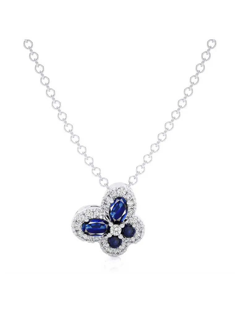 Colgante Mariposa Zafiros Azules y Diamantes en Oro Blanco 18K 1