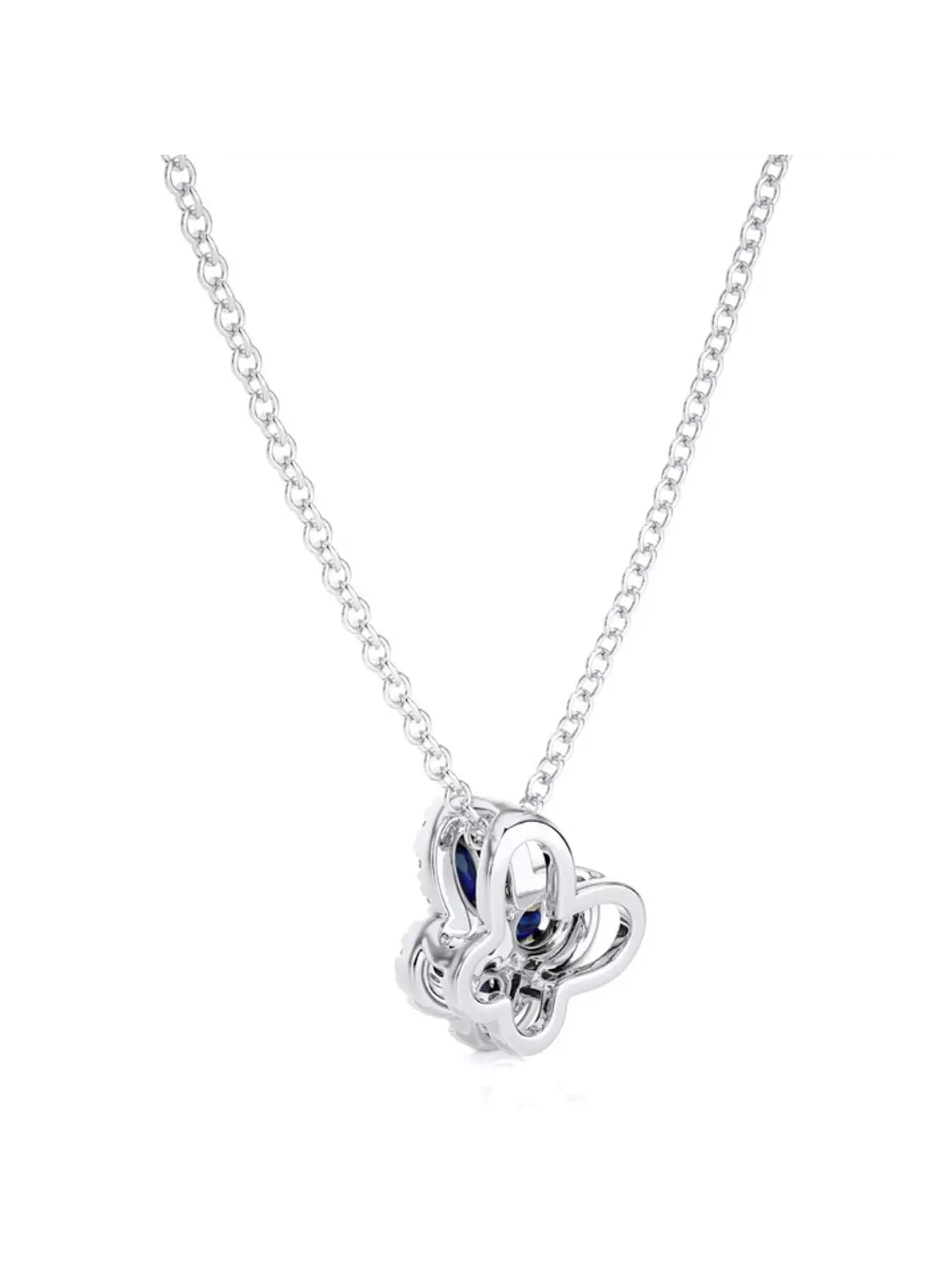 Colgante Mariposa Zafiros Azules y Diamantes en Oro Blanco 18K 3