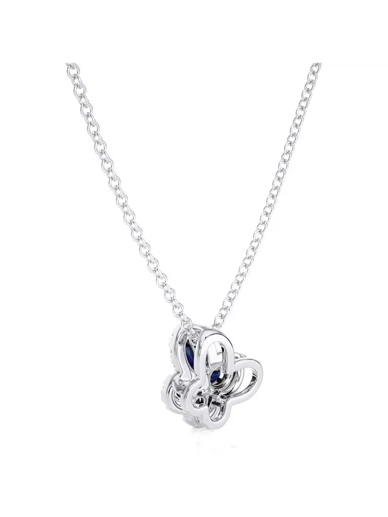 Colgante Mariposa Zafiros Azules y Diamantes en Oro Blanco 18K 3