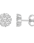 Aros Solitario Roseta Diamantes en Oro Blanco 18K