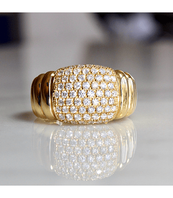 Maxi Anillo Lujo Moderno Ancho Diamantes Oro Amarillo 18K