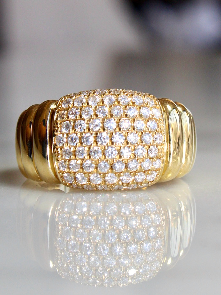 Maxi Anillo Lujo Moderno Ancho Diamantes Oro Amarillo 18K 1