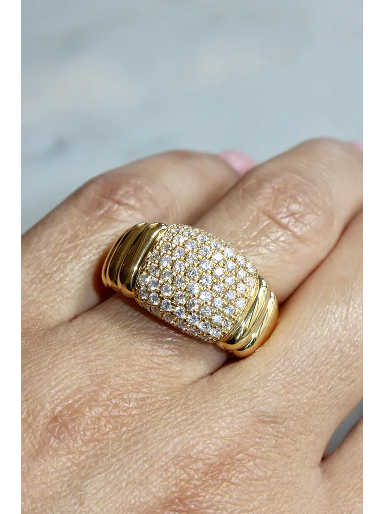 Maxi Anillo Lujo Moderno Ancho Diamantes Oro Amarillo 18K 2