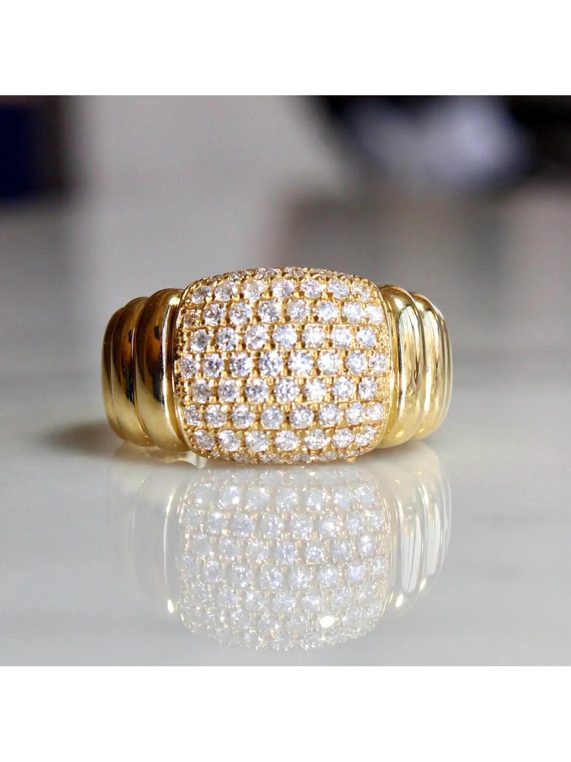 Maxi Anillo Lujo Moderno Ancho Diamantes Oro Amarillo 18K 3