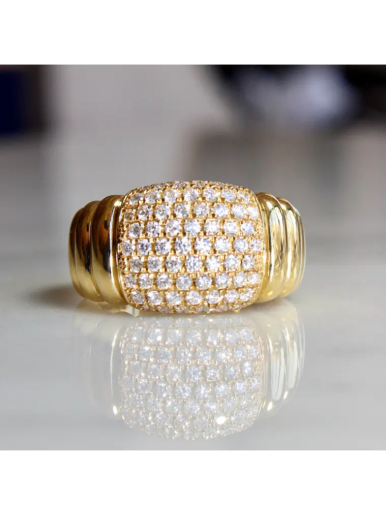 Maxi Anillo Lujo Moderno Ancho Diamantes Oro Amarillo 18K 3