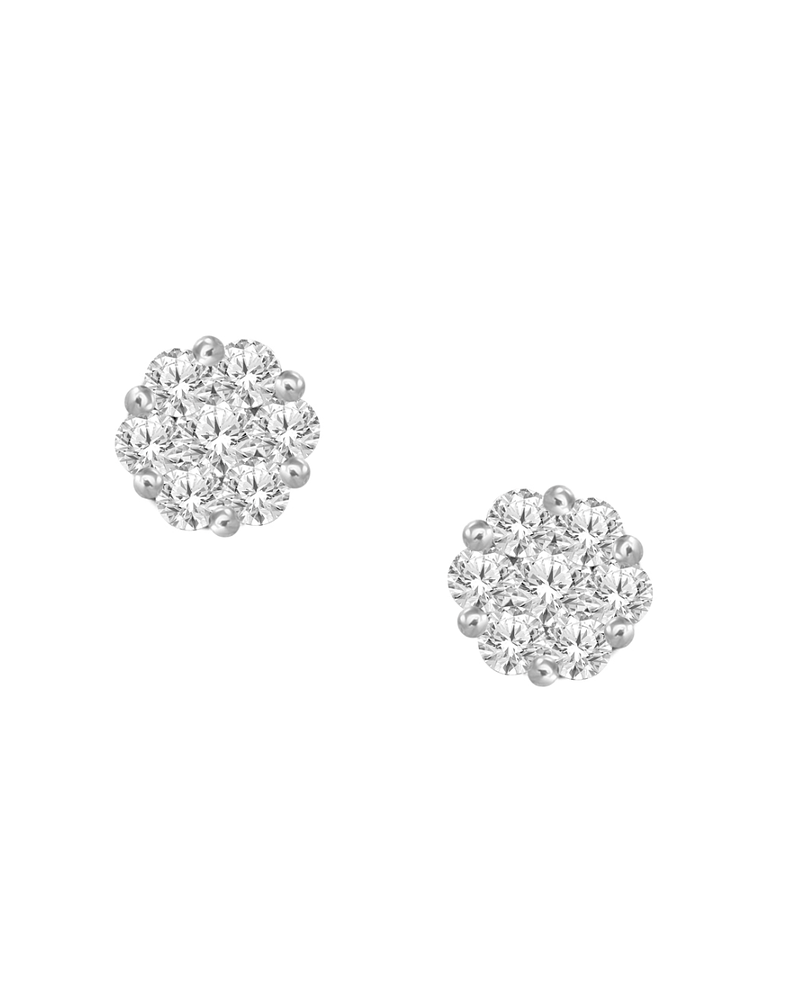 Aros Rosetas Diamantes en Oro Blanco 18K