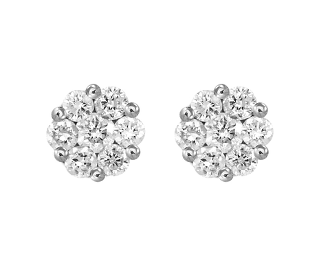 Aros Rosetas Diamantes en Oro Blanco 18K