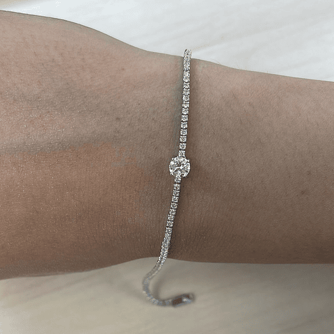 Maravillosa Pulsera Tennis Diamante Central Gran Tamaño en Oro Blanco 18K