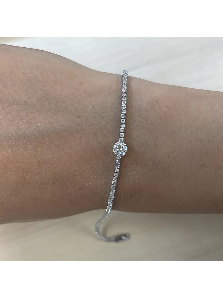 Maravillosa Pulsera Tennis Diamante Central Gran Tamaño en Oro Blanco 18K 2