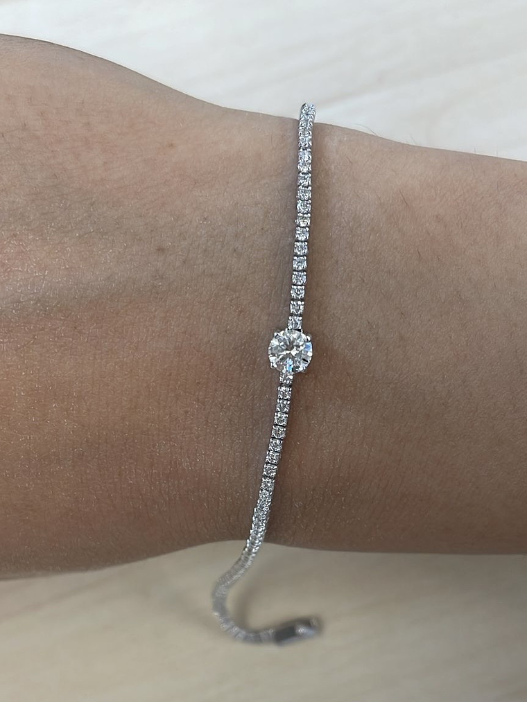 Maravillosa Pulsera Tennis Diamante Central Gran Tamaño en Oro Blanco 18K 2
