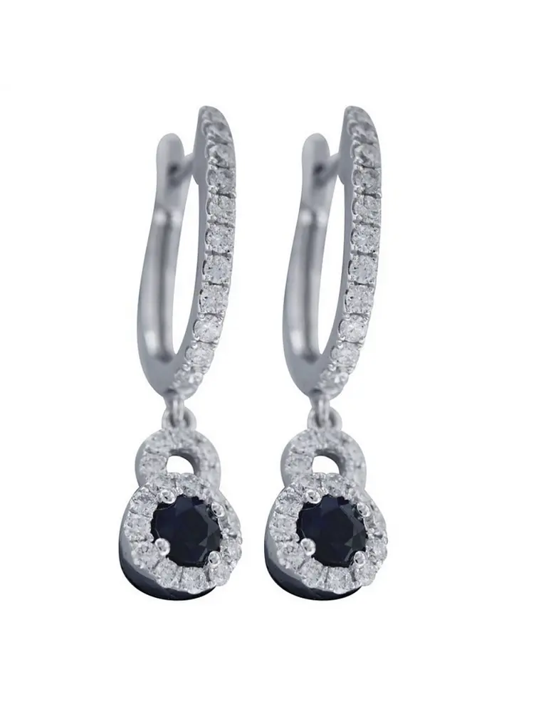 Aros Colgantes  Zafiros Azules y Diamantes en Oro Blanco 18K 1
